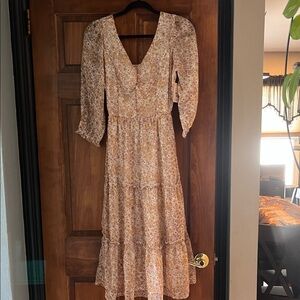 Sincerely Jules Floral Long Sleeve Dress in Cream and Brown
